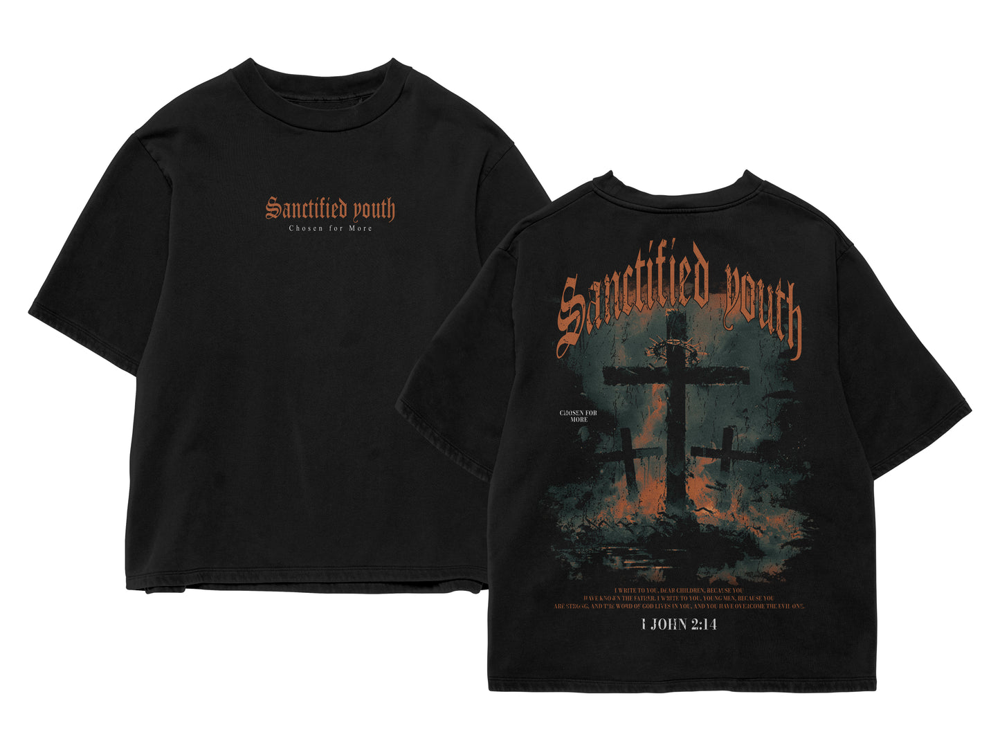 -1 John 2:14- Black Acid Wash Tee